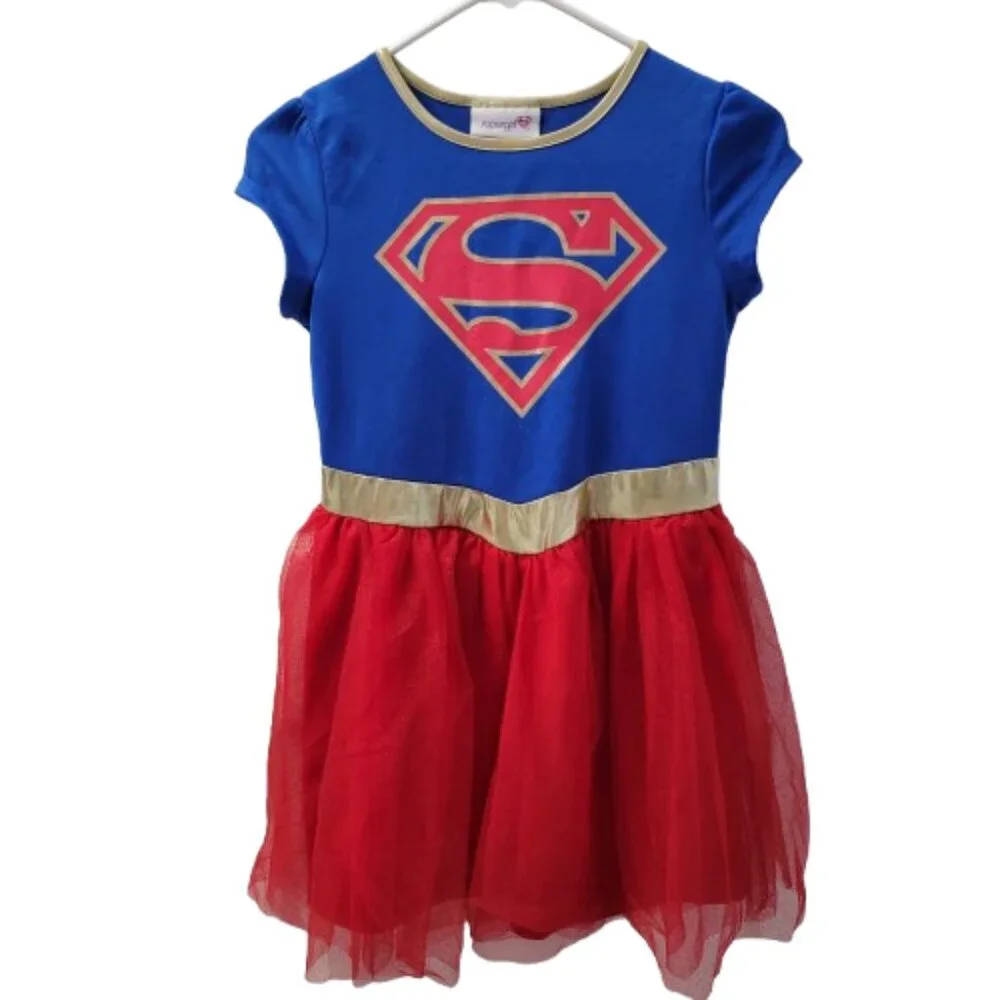 Disney Supergirl Dress Costume Short Cap Sleeves Red Blue Gold Girls Large 10/12